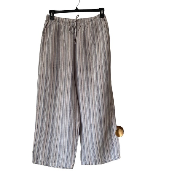 TSD Two Star Dog Women’s Stripped 100 % Linen Drawstring Waist Wide Leg Pants M - Picture 4 of 6
